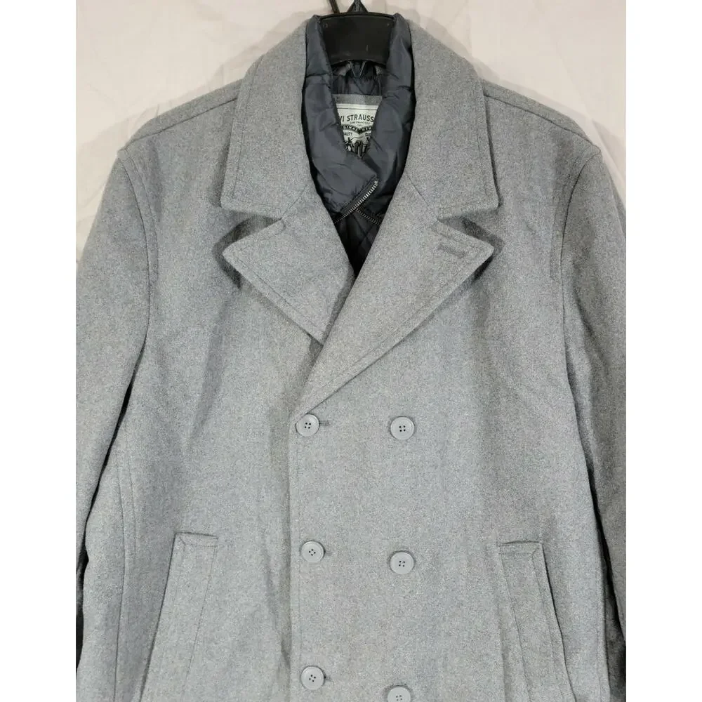 Levi's Peacoat Jacket Men's Small Wool-Blend with Puffer Bib Light Gray LM0JP370
